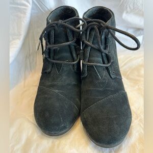 Tom’s Black Suede Wedge Ankle Boots